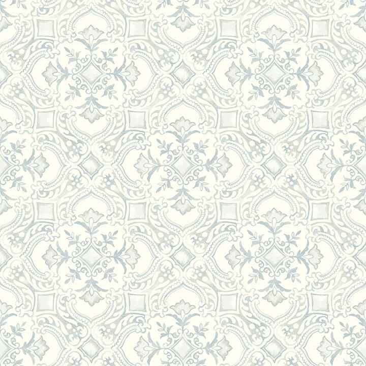 Marjoram Light Blue Floral Tile Wallpaper - York Wallcoverings - 4134-72516