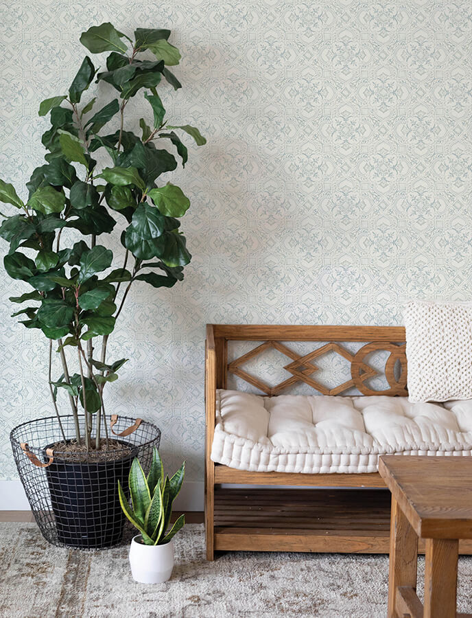marjoram-light-blue-floral-tile-wallpaper-york-wallcoverings-4134-72516 - York Wallcoverings Wallpaper