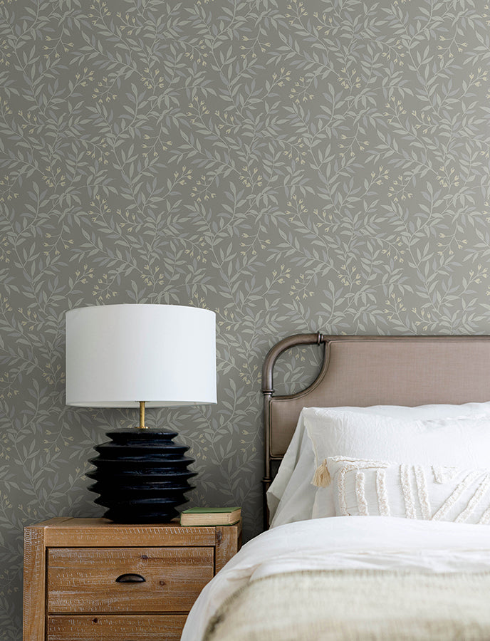 Senna Silver Budding Vines Wallpaper - York Wallcoverings - 4134-72522 - York Wallcoverings Wallpaper