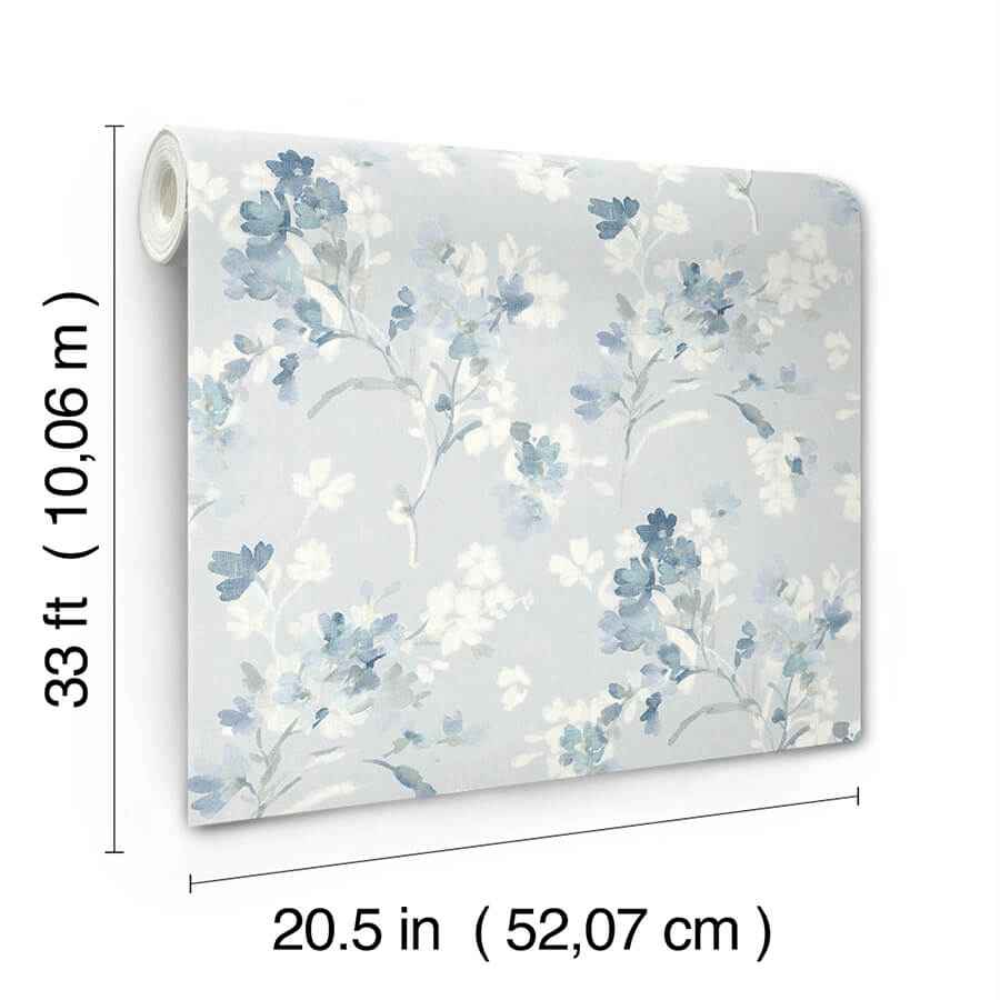 Azalea Light Blue Floral Branches Wallpaper - York Wallcoverings - 4134-72526 - York Wallcoverings Wallpaper