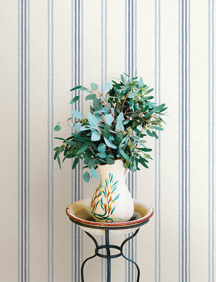 lovage-blue-linen-stripe-wallpaper-york-wallcoverings-4134-72546 - York Wallcoverings Wallpaper