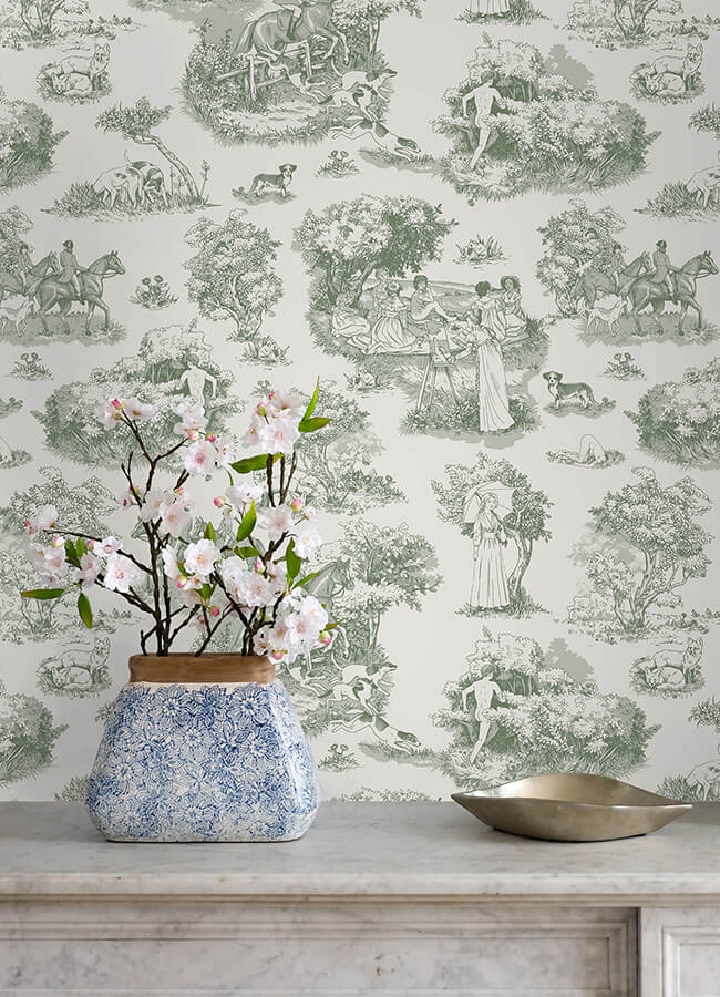 green-the-chase-peel-and-stick-wallpaper-york-wallcoverings-ras6261 - York Wallcoverings Wallpaper
