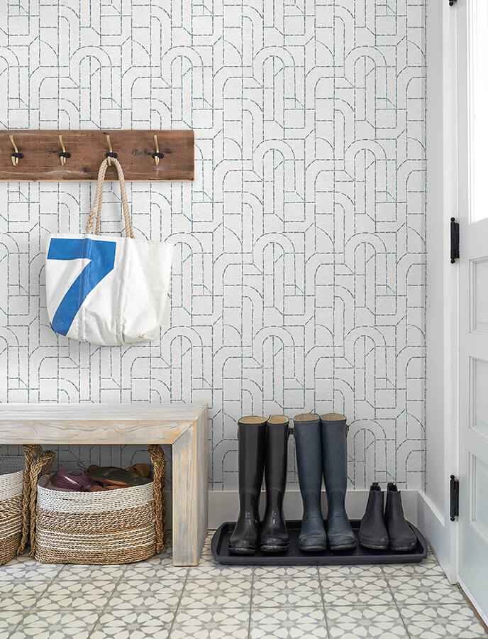 Integrity Blue Arched Outlines Wallpaper - York Wallcoverings - 4146-27222 - York Wallcoverings Wallpaper