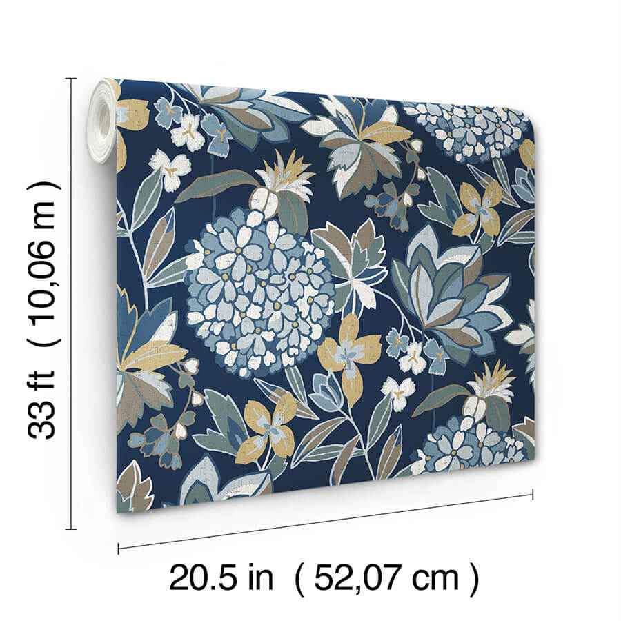 Valdivian Indigo Floral Wallpaper - York Wallcoverings - 4146-27228 - York Wallcoverings Wallpaper