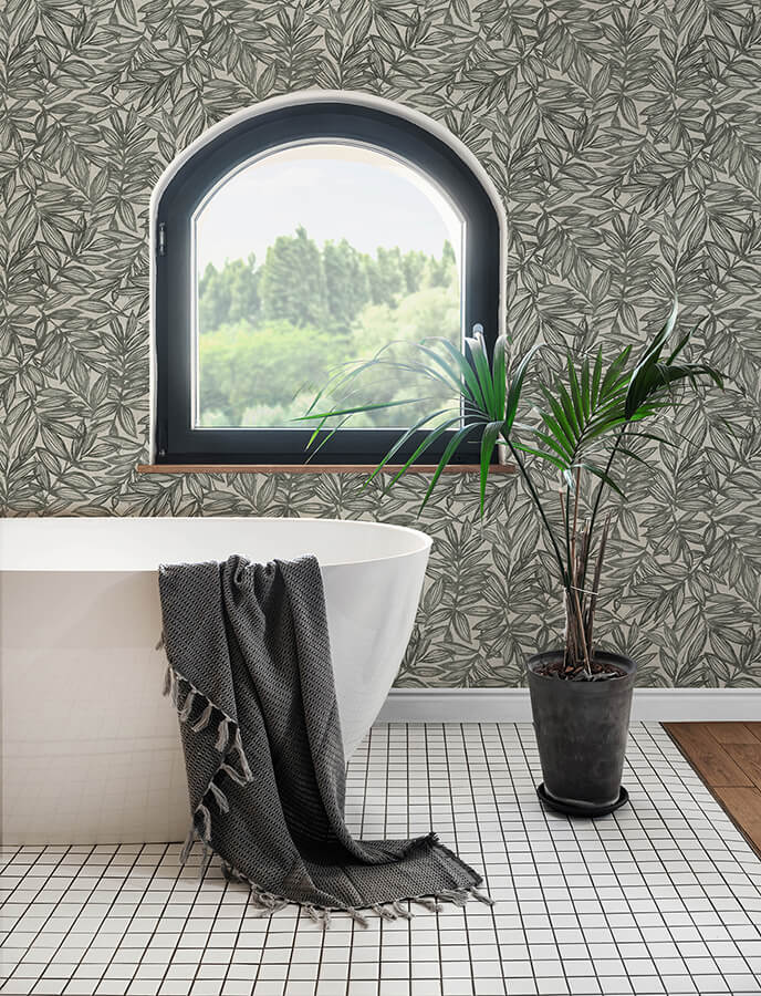 rhythmic-charcoal-leaf-wallpaper-york-wallcoverings-4146-27229 - York Wallcoverings Wallpaper