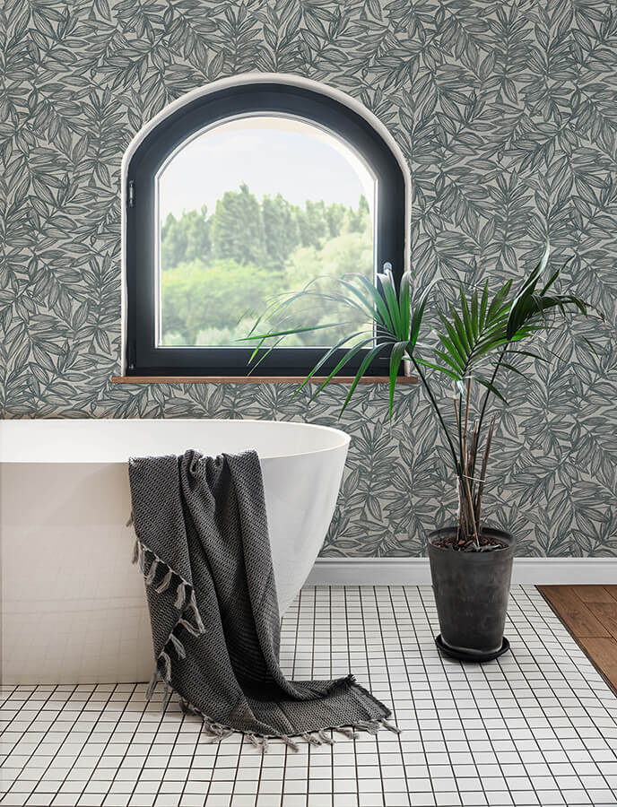 rhythmic-denim-leaf-wallpaper-york-wallcoverings-4146-27230 - York Wallcoverings Papel pintado
