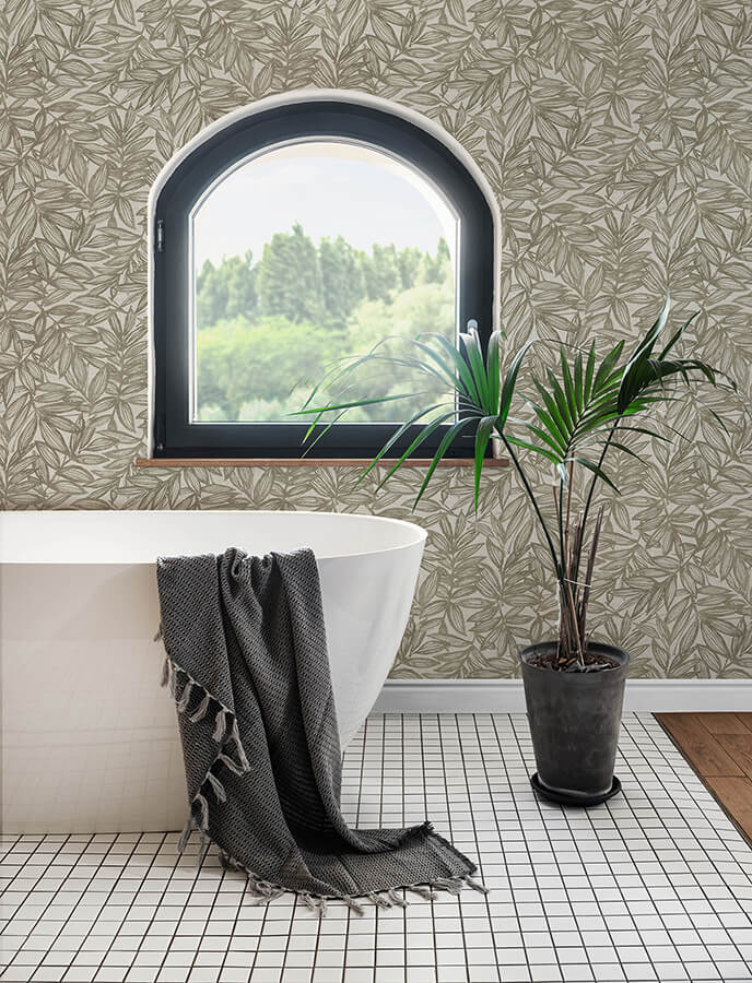 rhythmic-taupe-leaf-wallpaper-york-wallcoverings-4146-27233 - York Wallcoverings Papel pintado