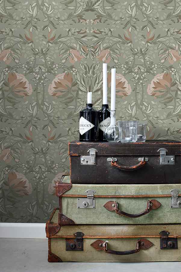 Ester Sage Nouveau Blooms Wallpaper - York Wallcoverings - DD139419 - York Wallcoverings Wallpaper