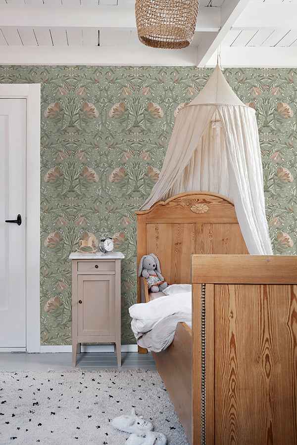 Ester Sage Nouveau Blooms Wallpaper - York Wallcoverings - DD139419 - York Wallcoverings Wallpaper