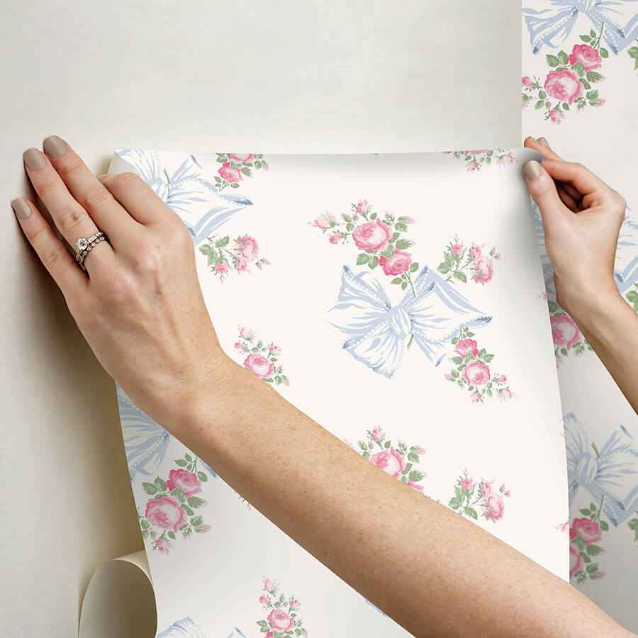 Rosa Beaux Pastel Blue Peel and Stick Wallpaper - York Wallcoverings - LFS6274 - York Wallcoverings Wallpaper