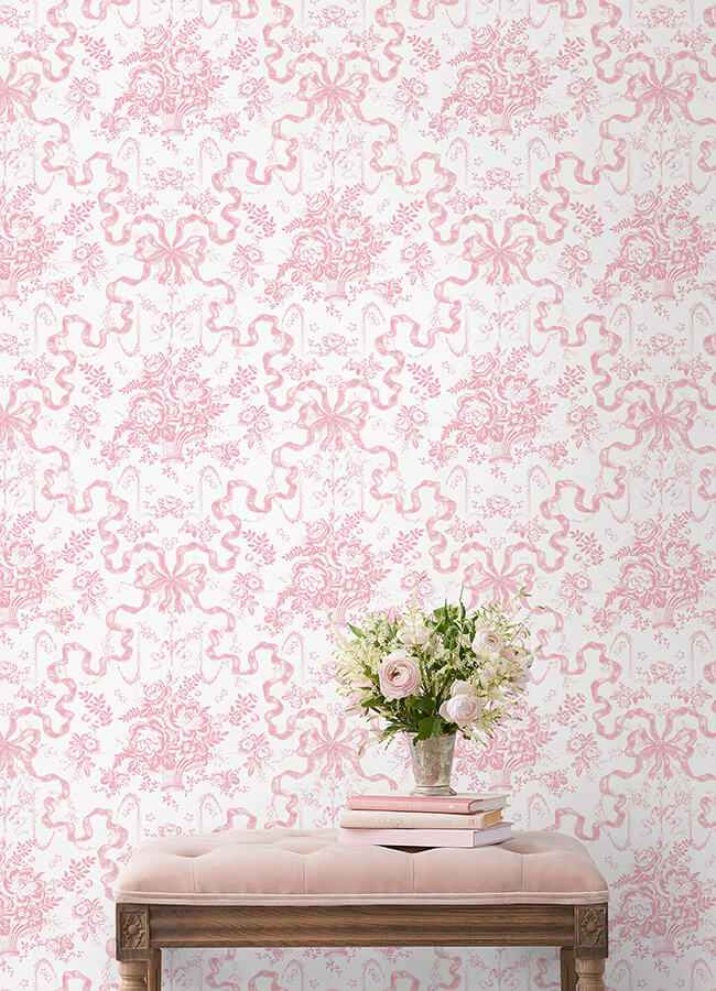 Fairytale Peony Pink Toile Wallpaper - York Wallcoverings - AST6271 - York Wallcoverings Wallpaper