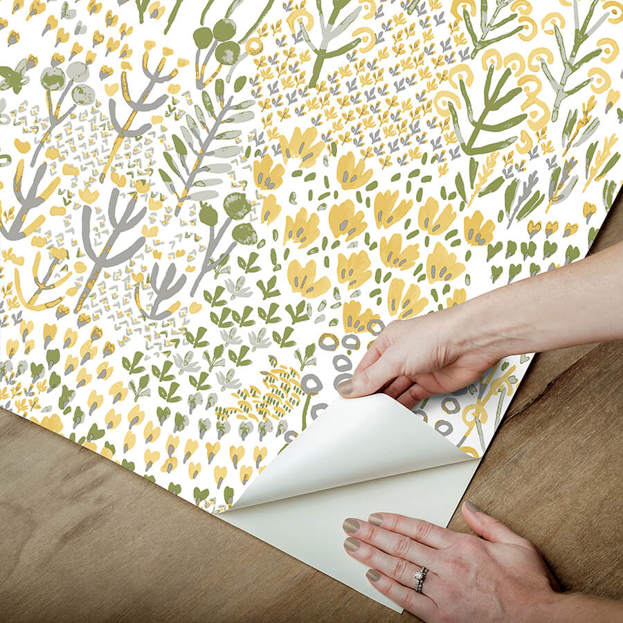 flower-parade-yellow-peel-and-stick-wallpaper-york-wallcoverings-nus6211 - York Wallcoverings Wallpaper