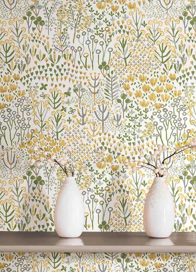 Flower Parade Yellow Peel and Stick Wallpaper - York Wallcoverings - NUS6211 - York Wallcoverings Wallpaper