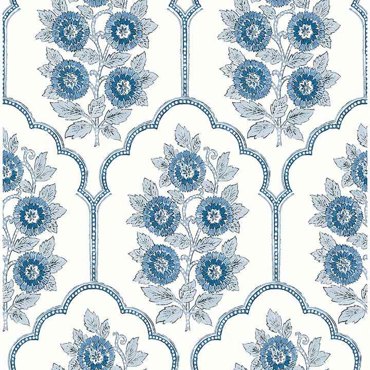 Floral Bazaar Delft Blue Peel and Stick Wallpaper - York Wallcoverings - SSS6315 - York Wallcoverings Wallpaper