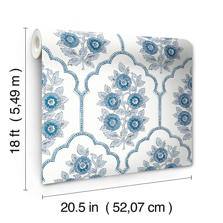 floral-bazaar-delft-blue-peel-and-stick-wallpaper-york-wallcoverings-sss6315 - York Wallcoverings Wallpaper