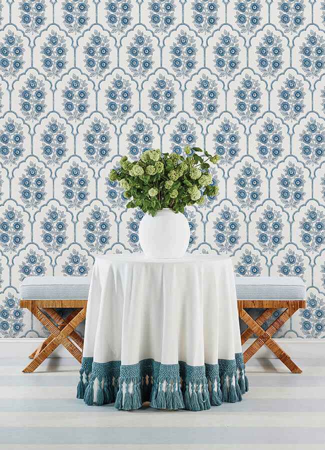 Floral Bazaar Delft Blue Peel and Stick Wallpaper - York Wallcoverings - SSS6315 - York Wallcoverings Wallpaper