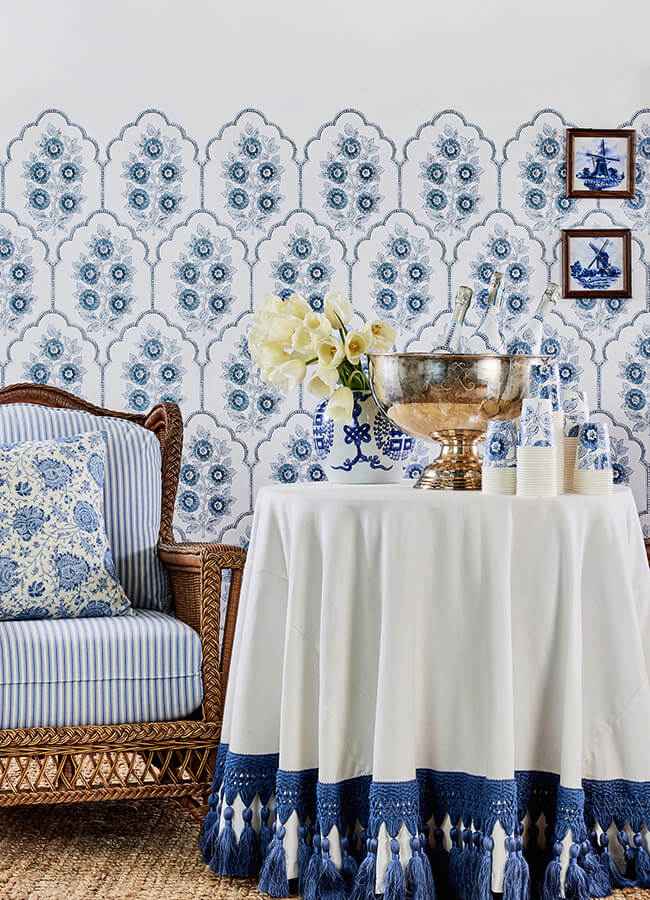 Floral Bazaar Delft Blue Peel and Stick Wallpaper - York Wallcoverings - SSS6315 - York Wallcoverings Wallpaper