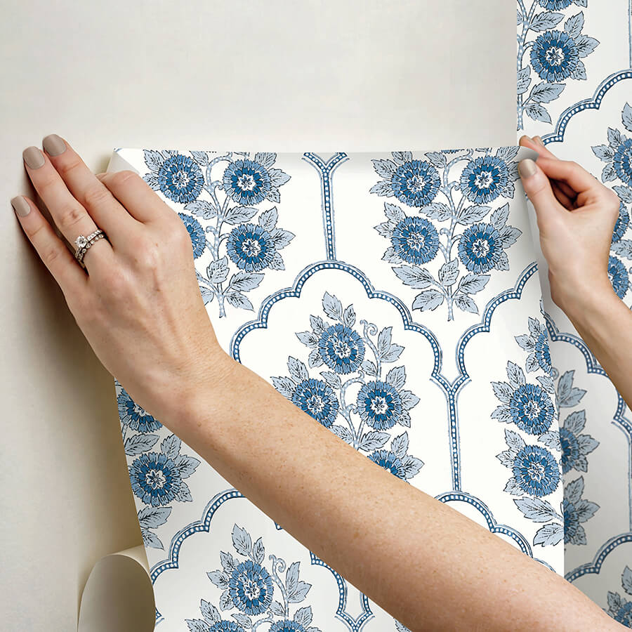 floral-bazaar-delft-blue-peel-and-stick-wallpaper-york-wallcoverings-sss6315 - York Wallcoverings Wallpaper