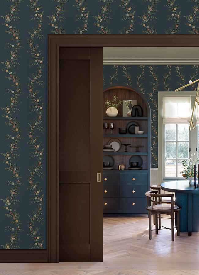Posy Midnight Peel & Stick Wallpaper - York Wallcoverings - CJS6324 - York Wallcoverings Wallpaper