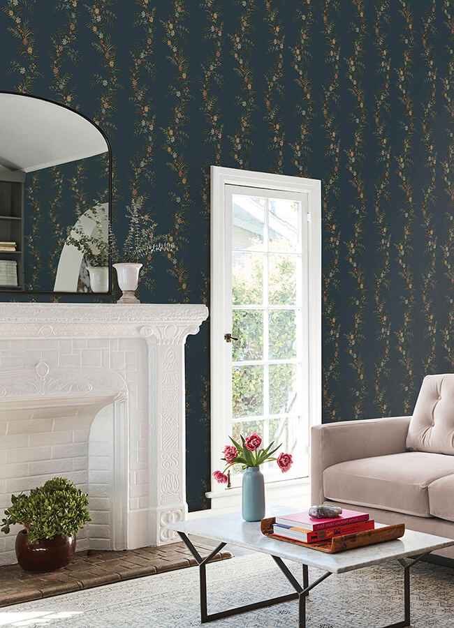 Posy Midnight Peel & Stick Wallpaper - York Wallcoverings - CJS6324 - York Wallcoverings Wallpaper