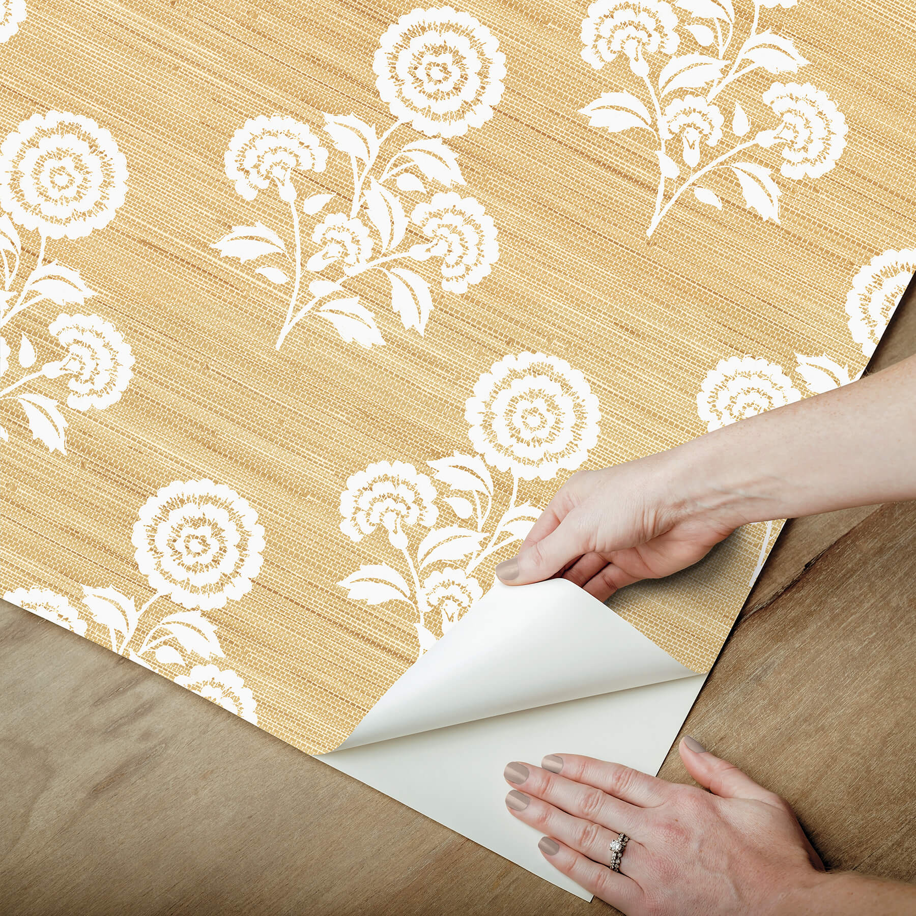 flourish-block-print-wheat-faux-grasscloth-peel-and-stick-wallpaper-york-wallcoverings-sss6308 - York Wallcoverings Wallpaper