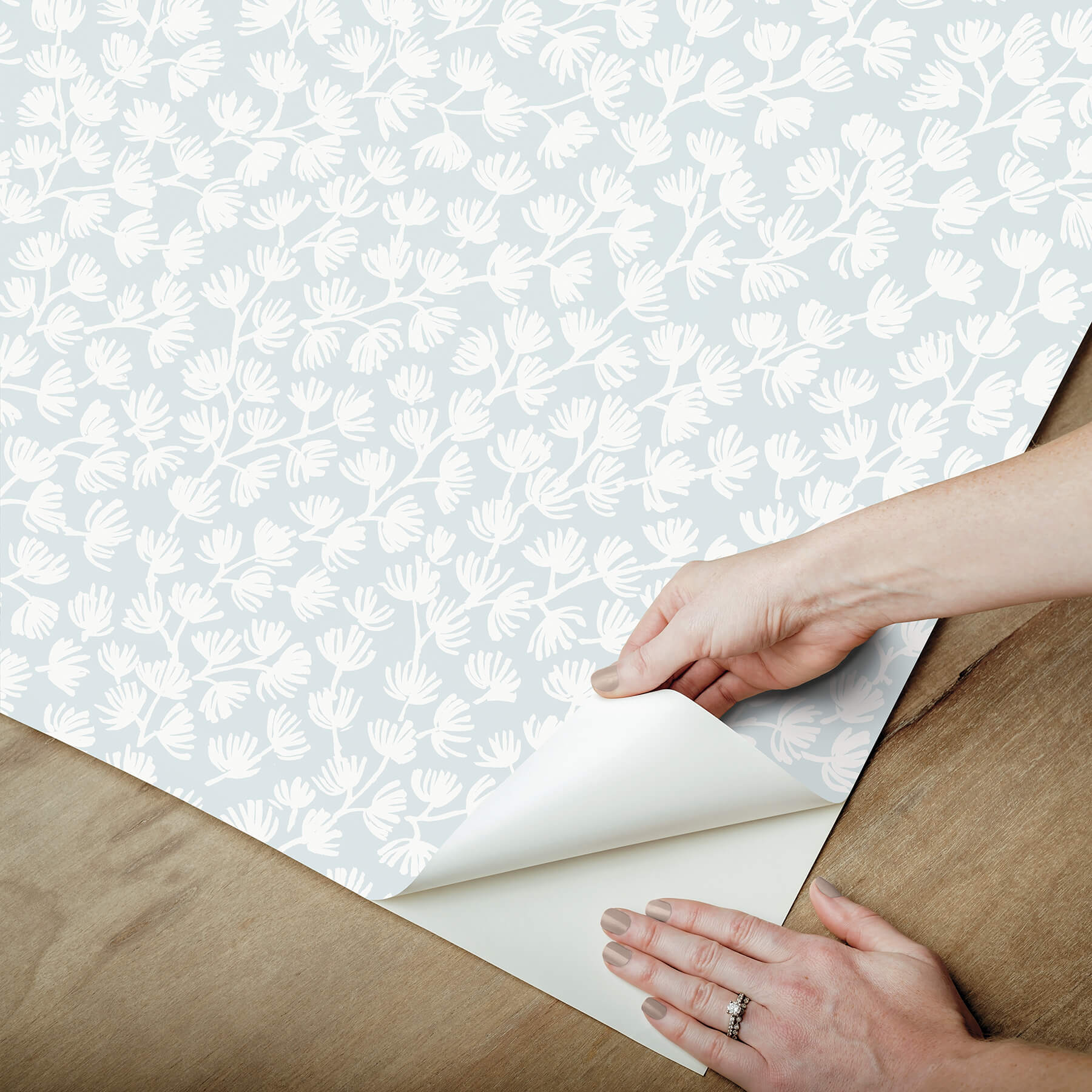 flourish-block-print-whisper-blue-faux-grasscloth-peel-and-stick-wallpaper-york-wallcoverings-sss6310 - York Wallcoverings Wallpaper