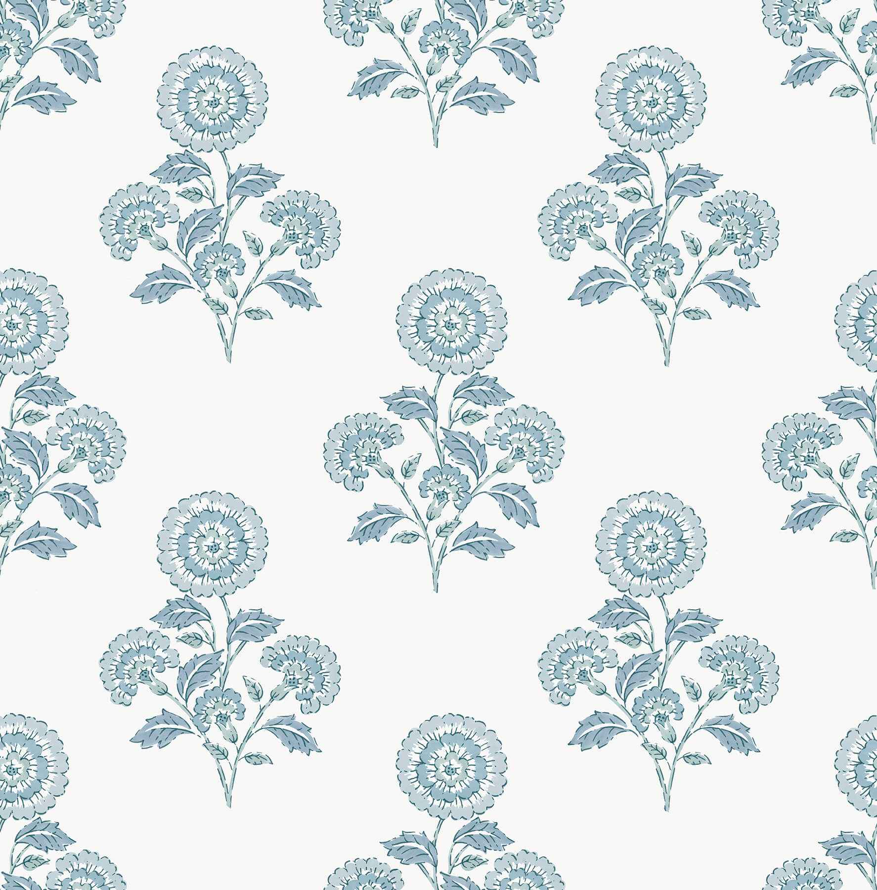 Flourish Block Print Blue on Blue Peel and Stick Wallpaper - York Wallcoverings - SSS6311