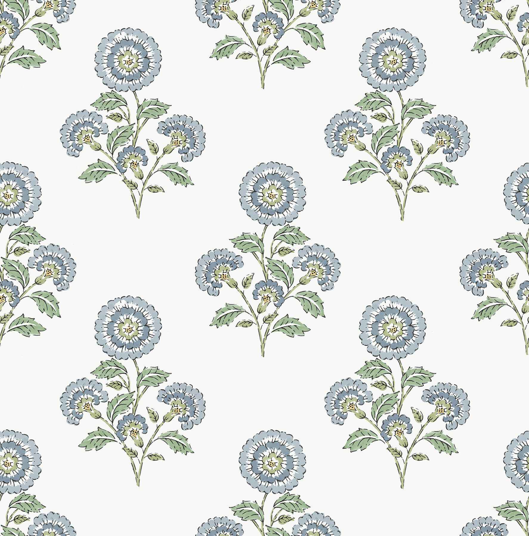 Flourish Block Print Blue and Green Multi Peel and Stick Wallpaper - York Wallcoverings - SSS6312