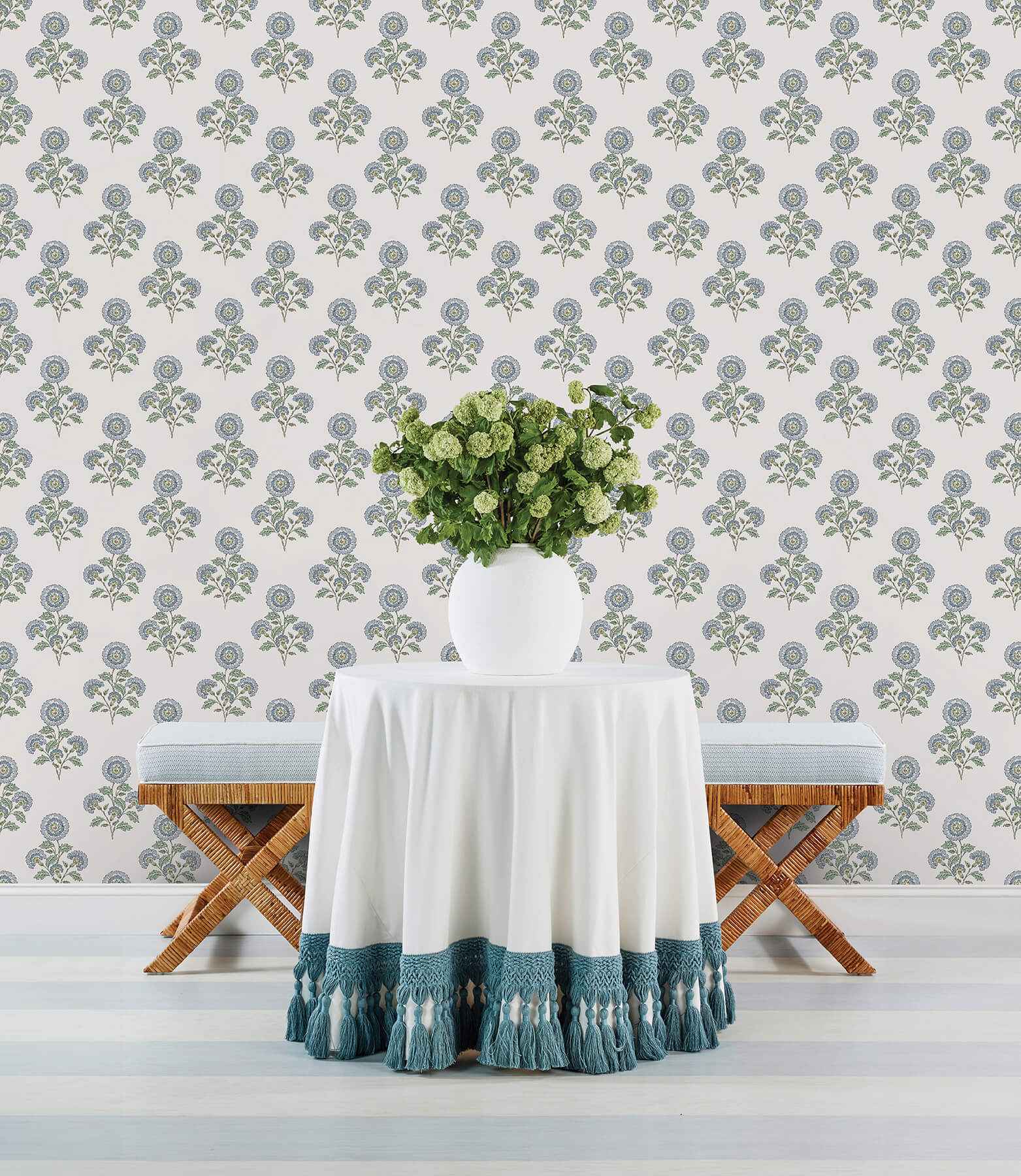 Flourish Block Print Blue and Green Multi Peel and Stick Wallpaper - York Wallcoverings - SSS6312 - York Wallcoverings Wallpaper