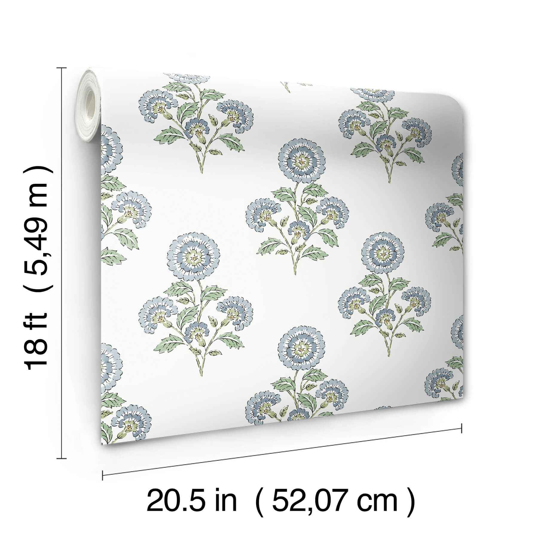 Flourish Block Print Blue and Green Multi Peel and Stick Wallpaper - York Wallcoverings - SSS6312 - York Wallcoverings Wallpaper