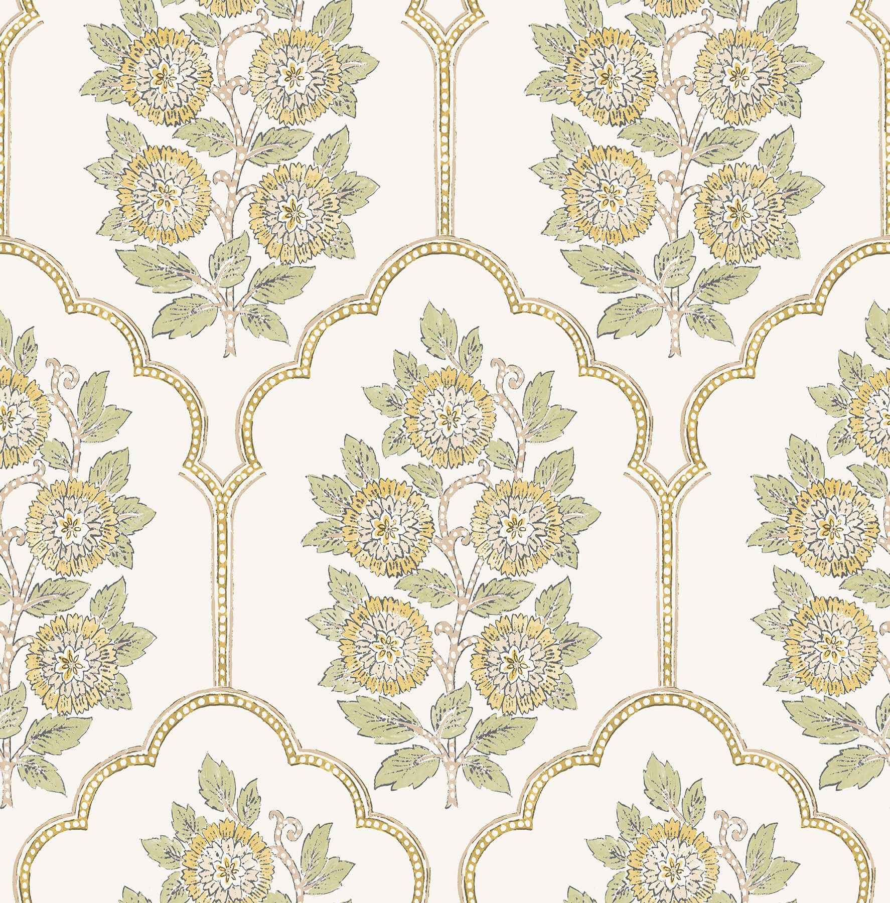 Floral Bazaar Ochre Peel and Stick Wallpaper - York Wallcoverings - SSS6313
