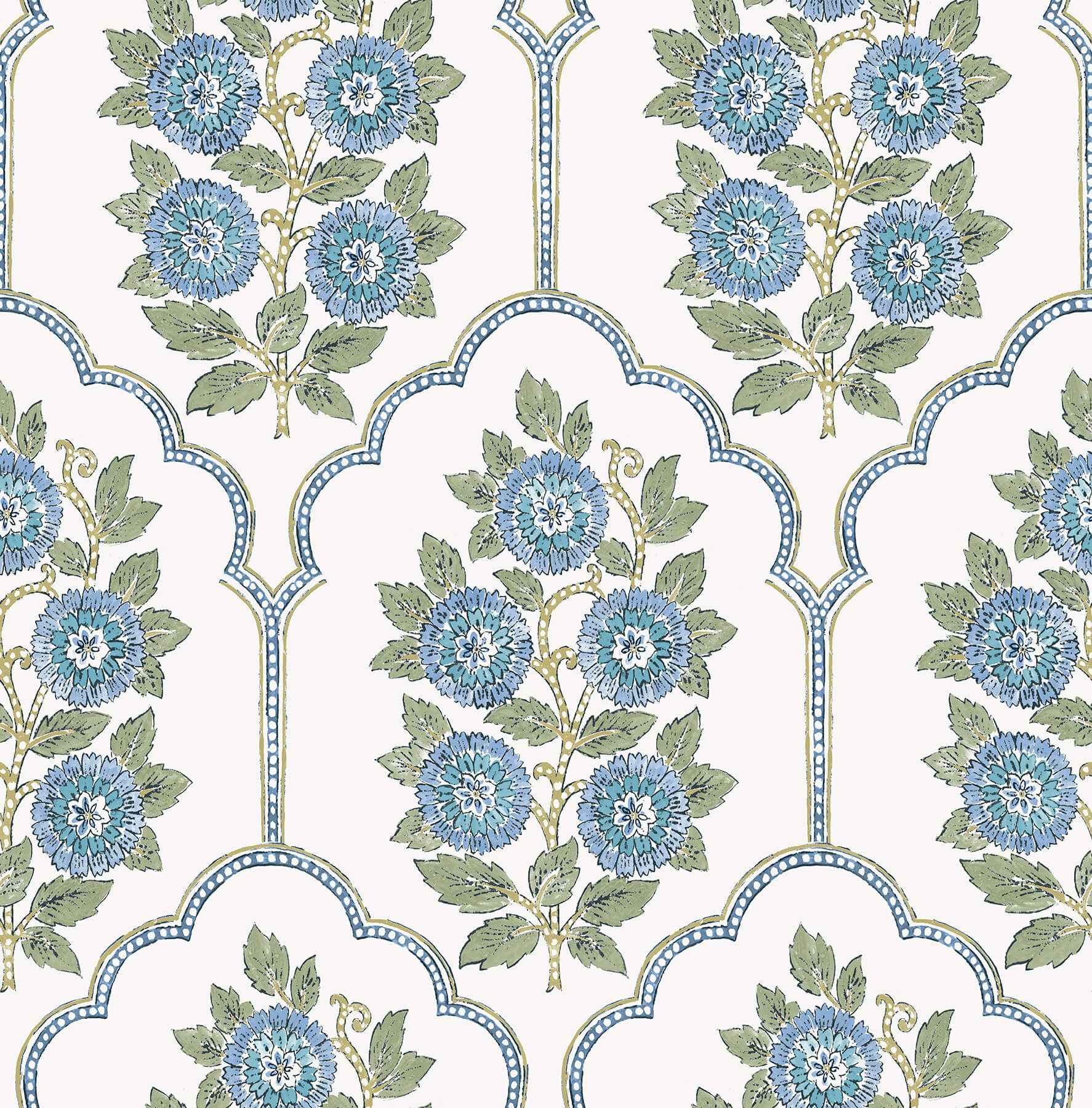 Floral Bazaar Green and Blue Peel and Stick Wallpaper - York Wallcoverings - SSS6316