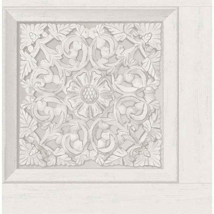 Carved Floral White Peel and Stick Wallpaper - York Wallcoverings - NHS6175