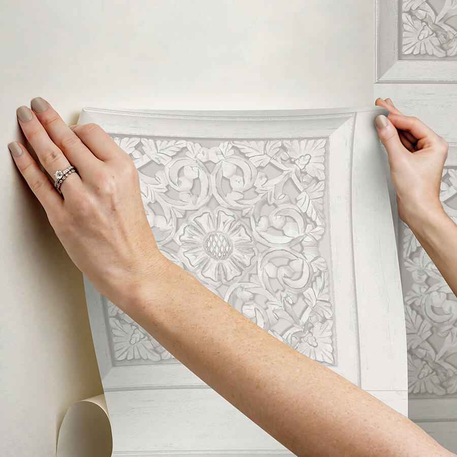 Carved Floral White Peel and Stick Wallpaper - York Wallcoverings - NHS6175 - York Wallcoverings Wallpaper