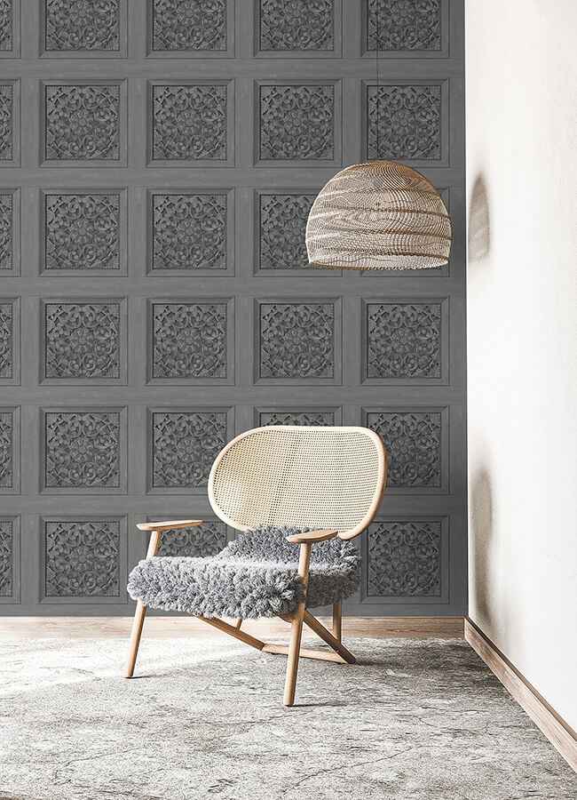 Carved Floral Grey Peel and Stick Wallpaper - York Wallcoverings - NHS6176 - York Wallcoverings Wallpaper