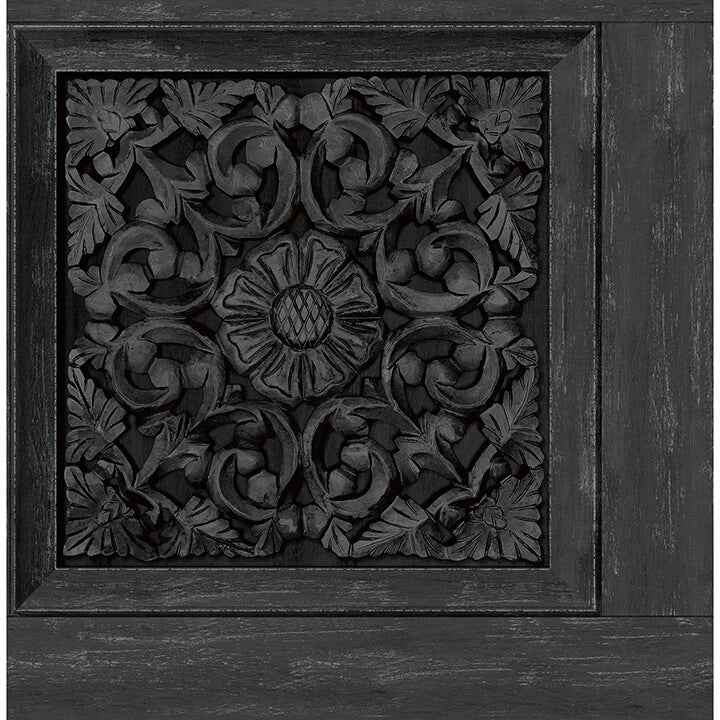 Carved Floral Black Peel and Stick Wallpaper - York Wallcoverings - NHS6178
