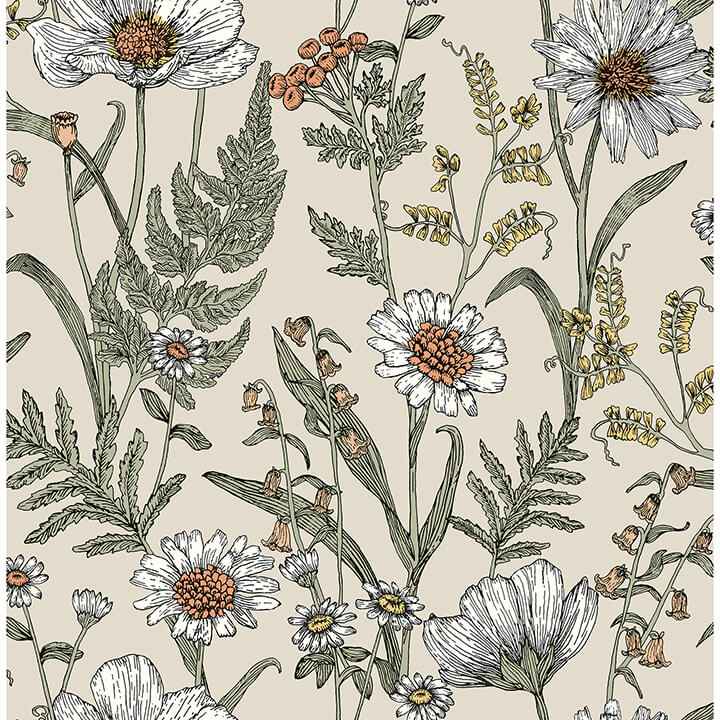 Spring Meadow Cream Peel and Stick Wallpaper - York Wallcoverings - NHS6179