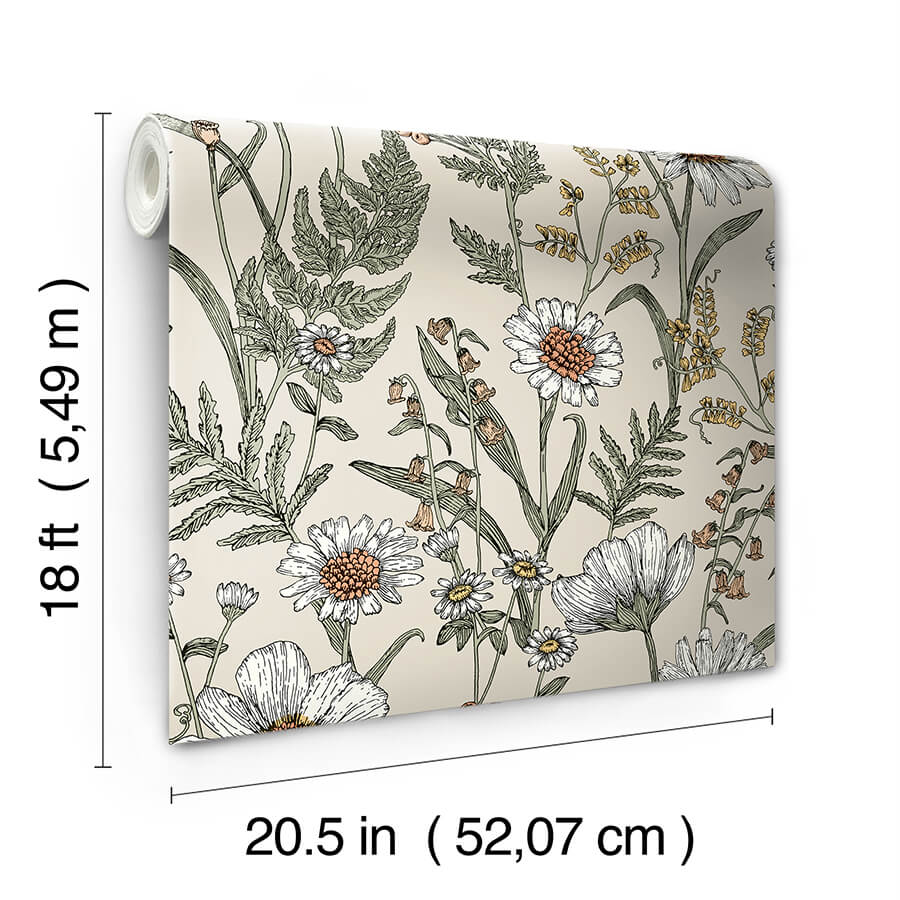 spring-meadow-cream-peel-and-stick-wallpaper-york-wallcoverings-nhs6179 - York Wallcoverings Wallpaper