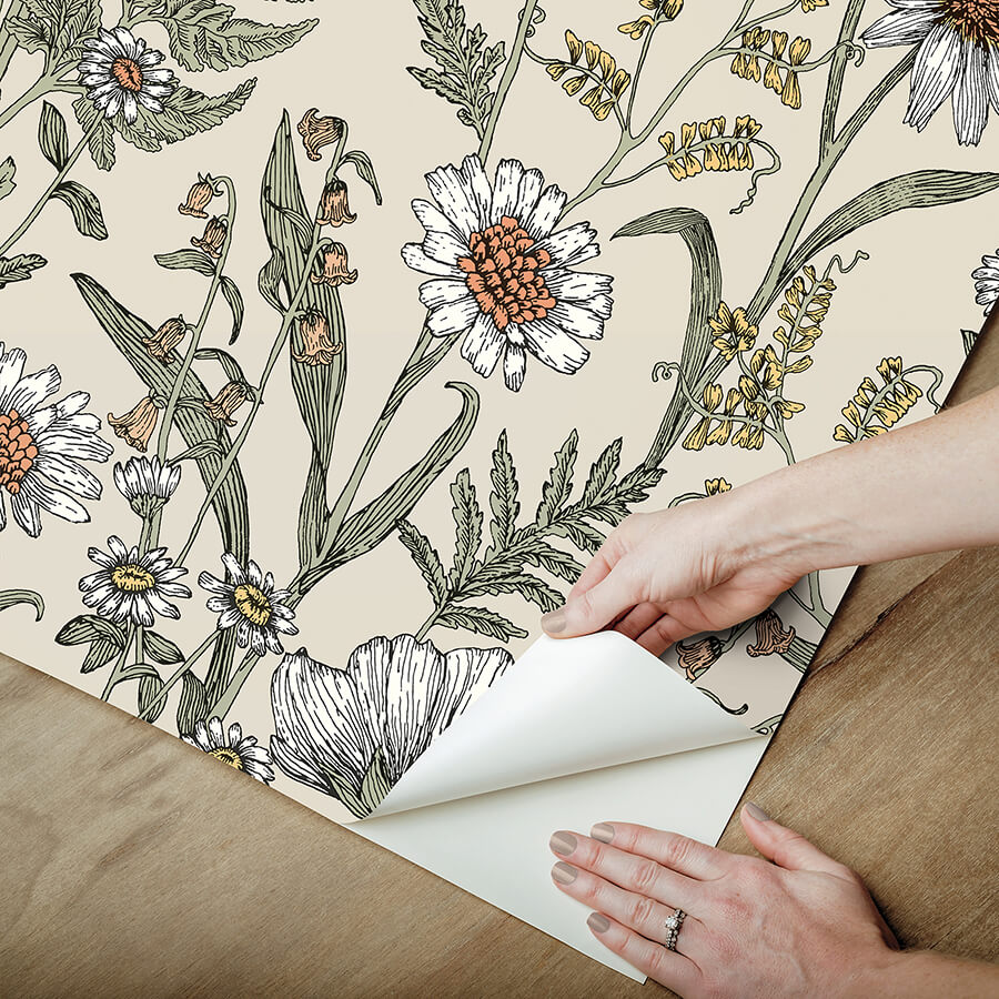 spring-meadow-cream-peel-and-stick-wallpaper-york-wallcoverings-nhs6179 - York Wallcoverings Wallpaper