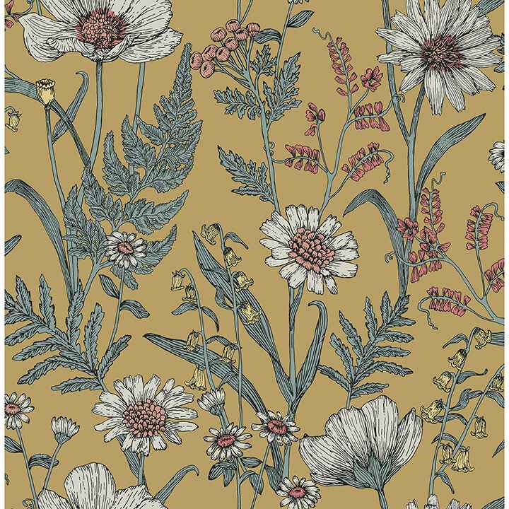 Spring Meadow Yellow Peel and Stick Wallpaper - York Wallcoverings - NHS6180