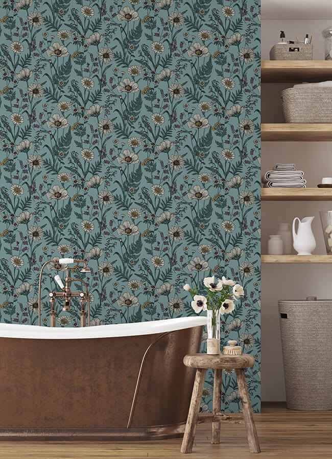 Spring Meadow Blue Peel and Stick Wallpaper - York Wallcoverings - NHS6182 - York Wallcoverings Wallpaper