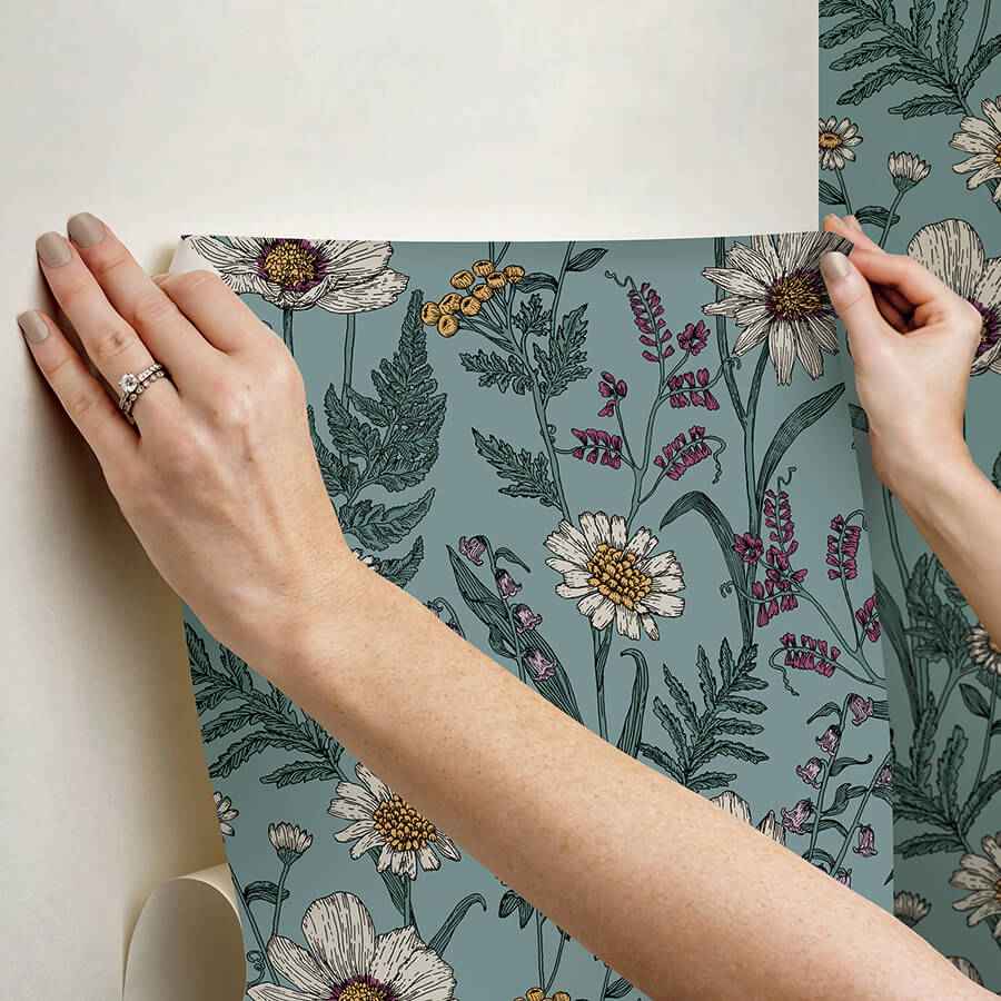 Spring Meadow Blue Peel and Stick Wallpaper - York Wallcoverings - NHS6182 - York Wallcoverings Wallpaper