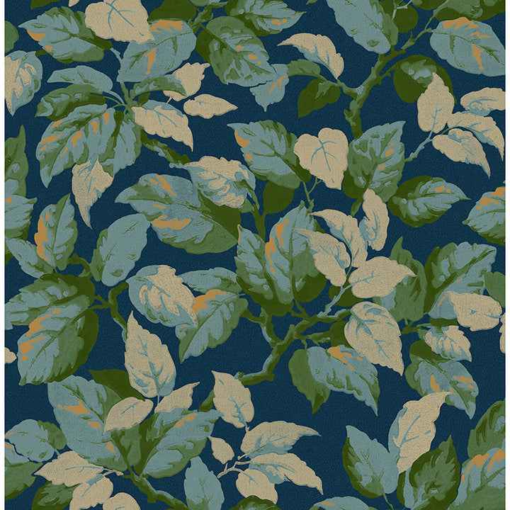 Canopy Navy Leaf Wallpaper - York Wallcoverings - 4164-M1807