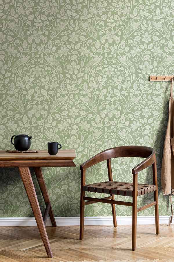 Marlow Green Bird Vine Wallpaper - York Wallcoverings - 4164-M1816 - York Wallcoverings Wallpaper
