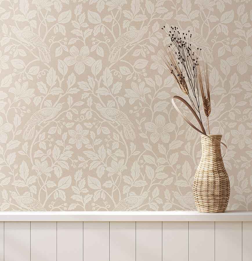 Marlow Beige Bird Vine Wallpaper - York Wallcoverings - 4164-M1817 - York Wallcoverings Wallpaper