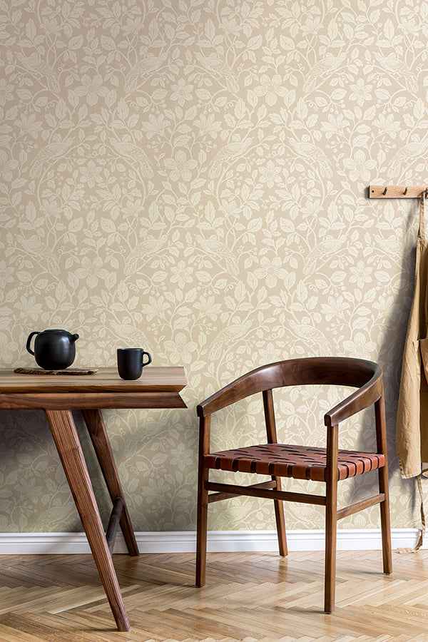 Marlow Beige Bird Vine Wallpaper - York Wallcoverings - 4164-M1817 - York Wallcoverings Wallpaper