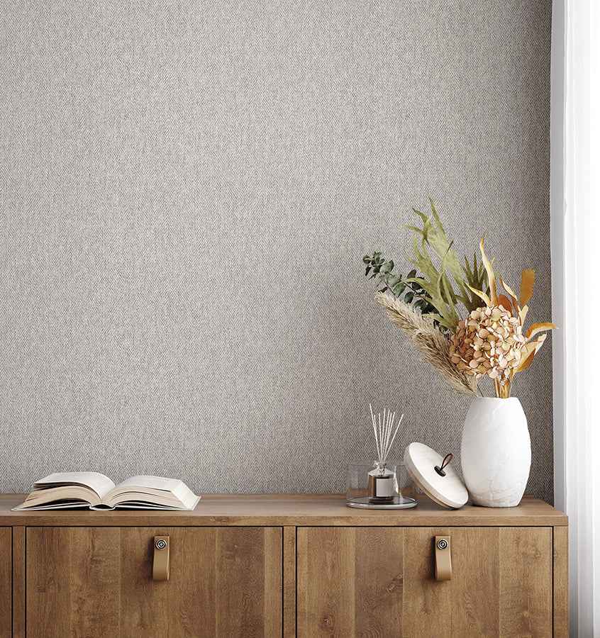 Herringbone Grey Tweed Wallpaper - York Wallcoverings - 4164-M1827 - York Wallcoverings Wallpaper