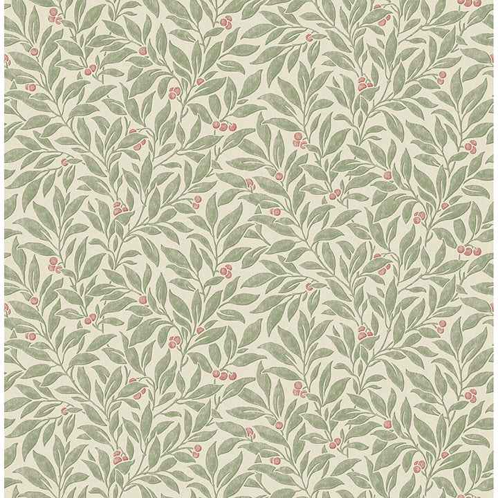 Winter Berry Green Vine Wallpaper - York Wallcoverings - 4164-M1840