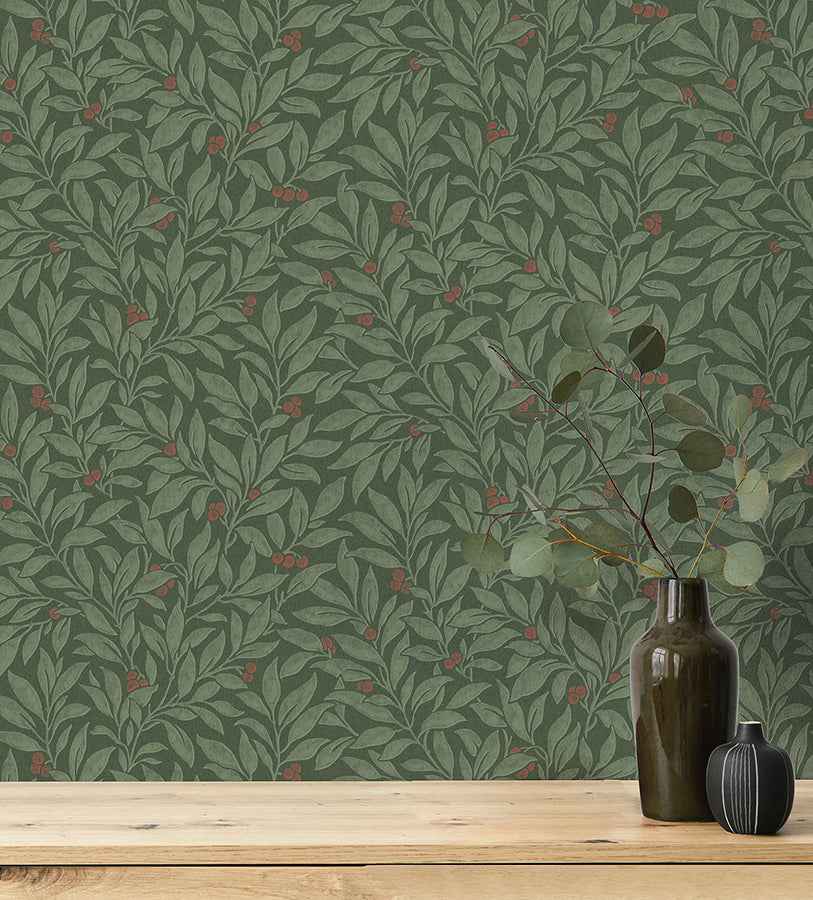 Winter Berry Evergreen Vine Wallpaper - York Wallcoverings - 4164-M1844 - York Wallcoverings Wallpaper