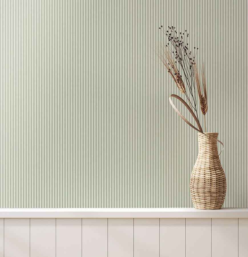 Ticking Light Green Stripe Wallpaper - York Wallcoverings - 4164-M1846 - York Wallcoverings Wallpaper